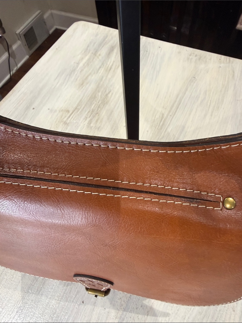 Vintage Patricia Nash Cognac Leather Saddle Bag with Buckle Detail - Picture 6 of 14